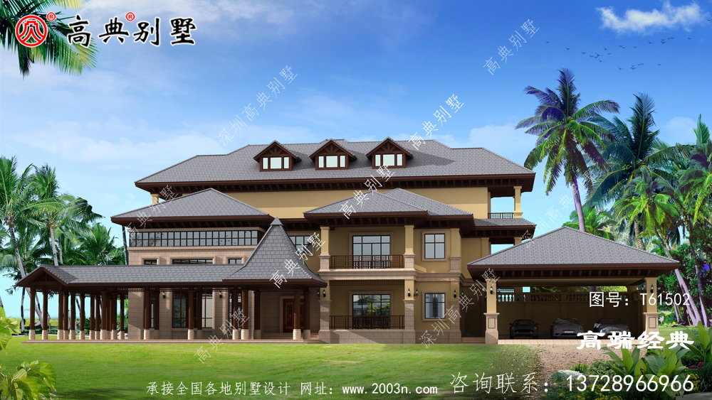 别墅外观效果图大面积玻璃窗，提升奢华感