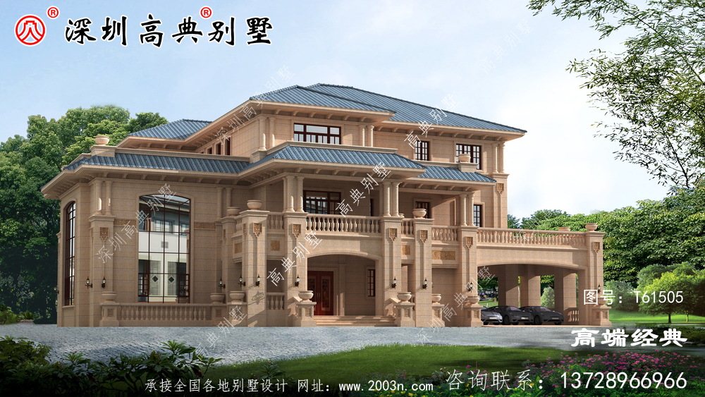 欧式 三层别墅 ，外型 美观 的落地窗 大露台 ，这款别墅 一直 深受 大众 欢迎 。